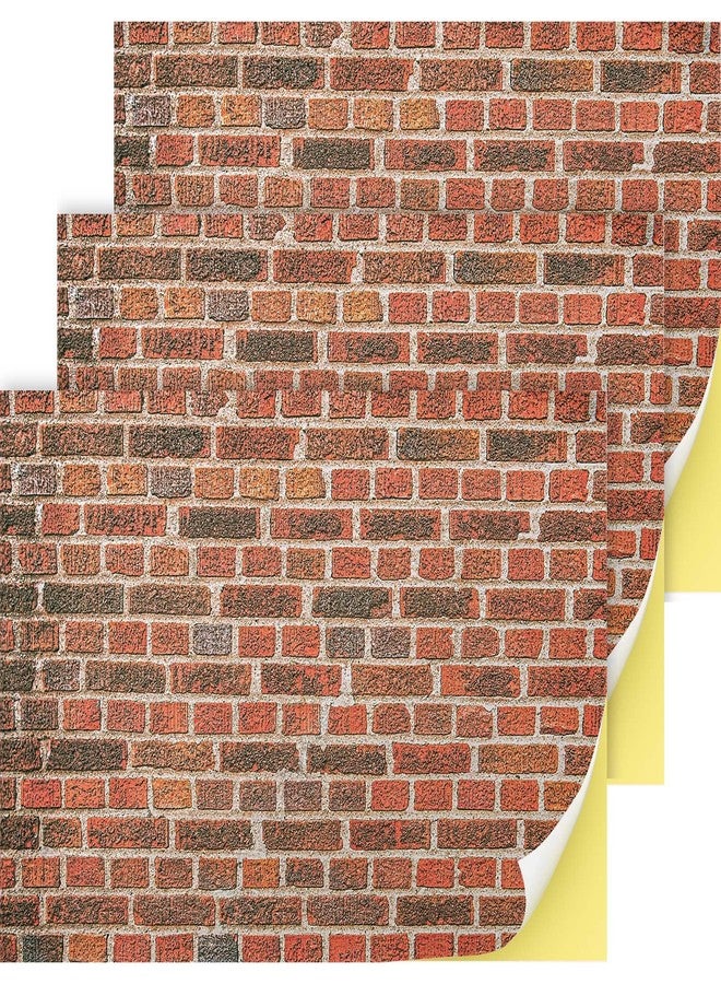 Flutesan 3 Pcs Miniature Dollhouse Wallpaper and Flooring Peel and Stick 1:12 Scale Self Adhesive Doll House Wallpaper DIY Mini Dollhouse Accessories 8.27 x 11.69 Inch(Brick Wall) - Image 1